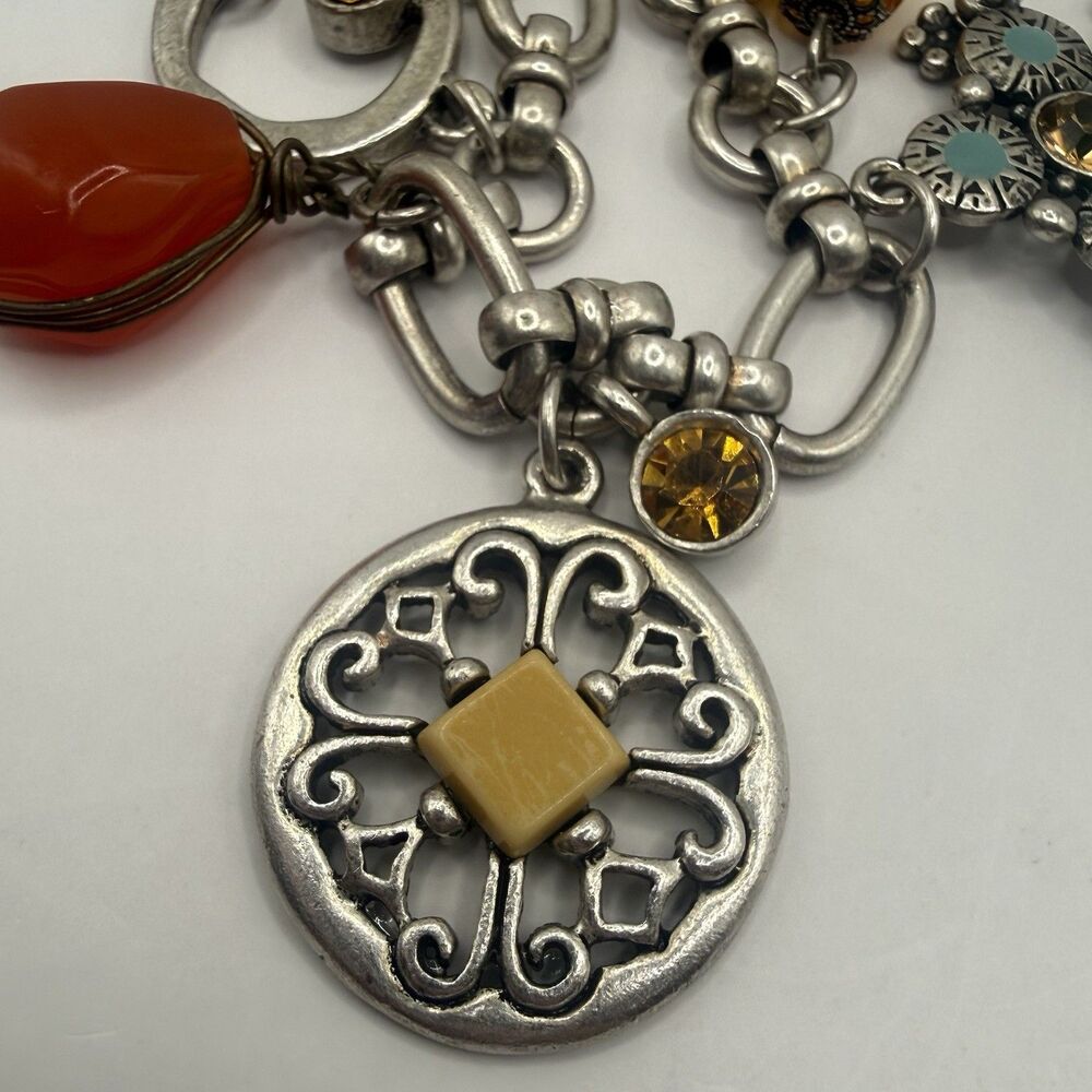 Vintage 925 Sterling Silver Mixed Charm Bracelet Turquoise Amber Frog Turtle 70g - Picture 4 of 14